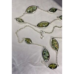 Swarovski 32" Abalone Shell Crystal Station Necklace Signed Swan Logo Flush Set